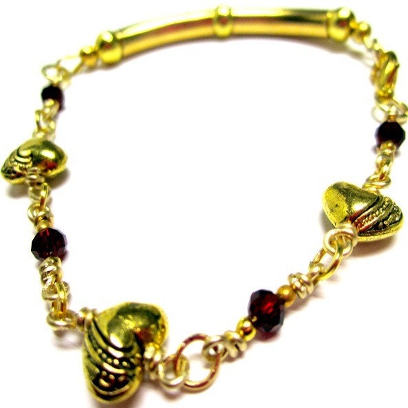 Goldarmband - Valentinstagsschmuck Goldschmuck Rote Kristalle Liebe Mode von cdjali