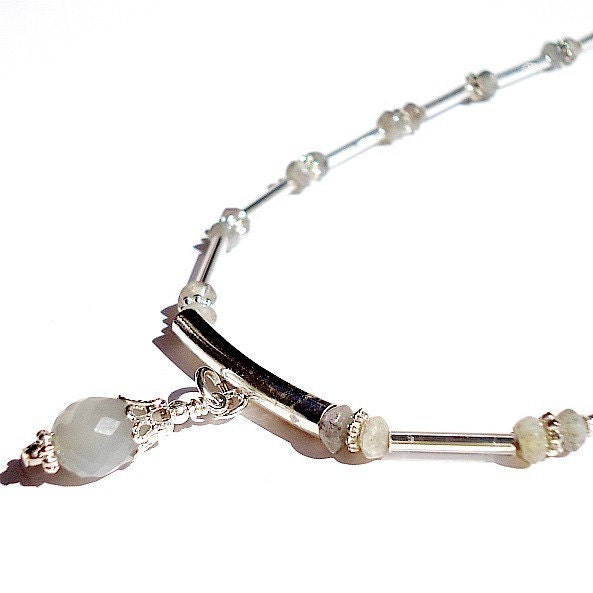 Graue Halskette - Silber Schmuck Labradorit Edelstein Einzigartige Handgefertigte Mode Brautjungfer Hochzeit Anhänger Zierlich von cdjali