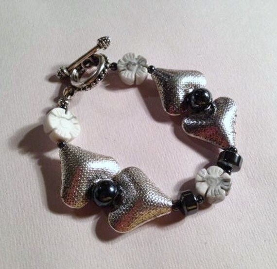 Graue Serne Armband - Mutter Tochter Herz Schmuck Silber Hämatit & Jasper Edelsteine Blumen Valentine Love von cdjali