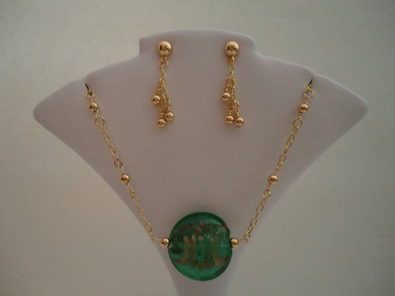 Grüne Halskette - Grüner Schmuck Goldschmuck Mai Geburtsstein Glas Anhänger Ohrring Set Kombi Frauen von cdjali