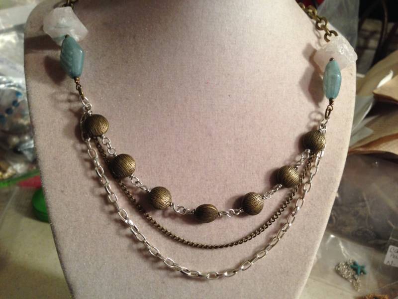 Kette Halskette - Silber & Messing Schmuck Multi-strang Mode Rosenquarz Grün von cdjali