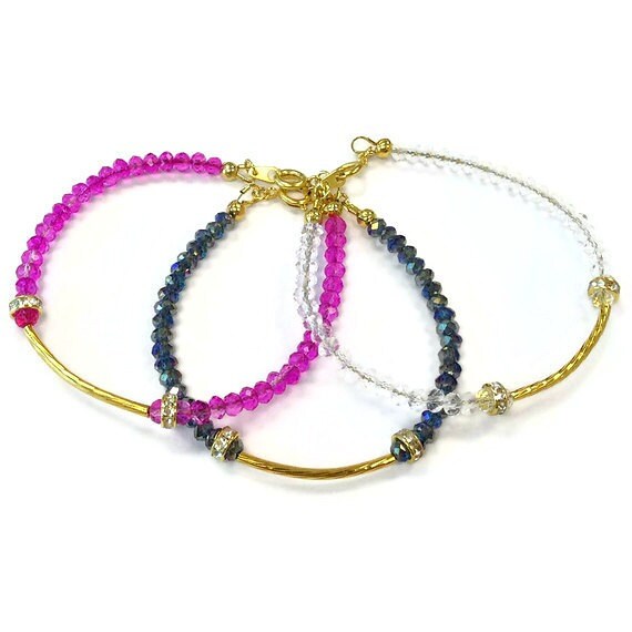 Kristall-Armband - Brautjungfer Schmuck Zierliche Gelbgold Hochzeit Stapel Schicht von cdjali