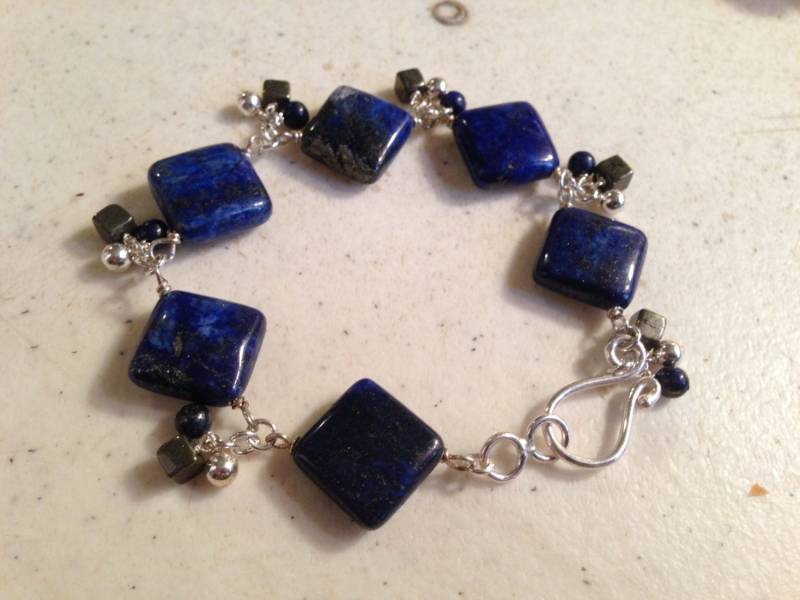 Lapis Armband - Marine Blau Schmuck Pyrit Edelstein Sterling Silber Haken Verschluss Draht Gewickelt 19, 5 cm Kostenloser Versand | Us von cdjali