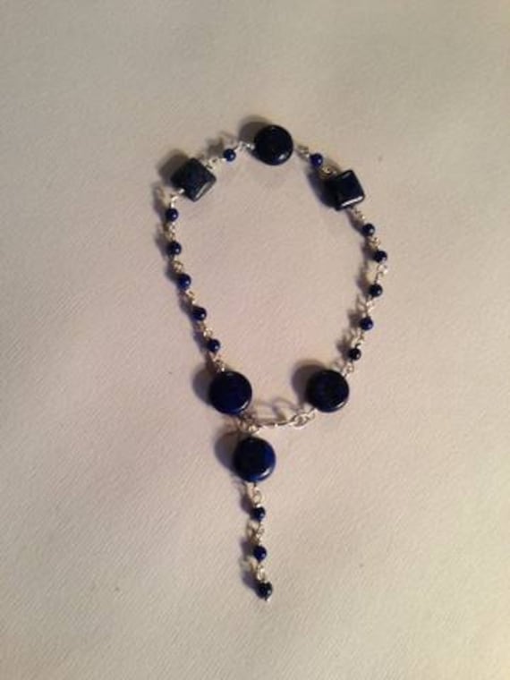 Lapis Armband - Schmuck Navy Blue Edelstein Draht Gewickelt Denim Sterling Silber Mode Unikat von cdjali