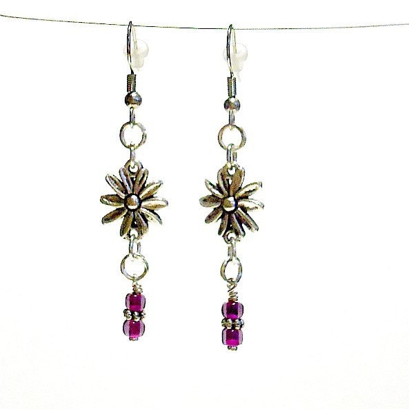 Lila Ohrringe Blume Februar Geburtsstein Silber Schmuck Pierced Geschenk Unter 15 Floral von cdjali