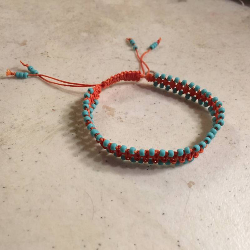 Makramee Schmuck - Orange Armband Türkis Rocailles Verstellbaren Mode Trendy Perlen Gewachste Leinen Schnur von cdjali