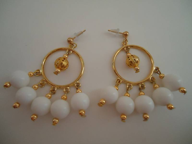 Ohrringe - Gold Schmuck Klobigen Kronleuchter Mod Mode Hochzeit Braut Weiß von cdjali