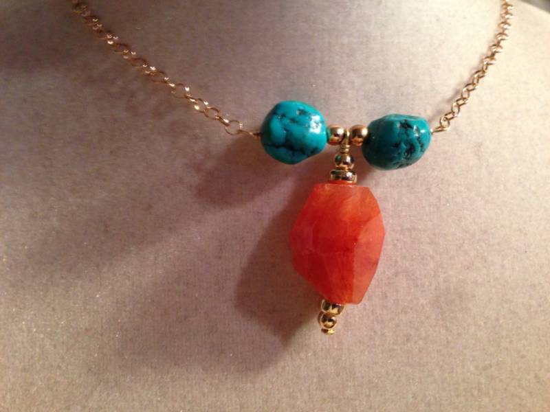 Orange Anhänger Halskette - Blauer Türkis Edelstein Schmuck Gold Mode Kette Boho Karneol Geschenke Für Sie Luet von cdjali