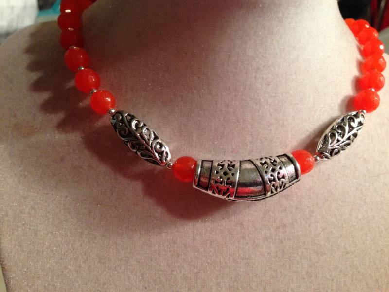 Orange Halskette - Silberschmuck Jade Edelstein Schmuck Mode Perlen Boho von cdjali