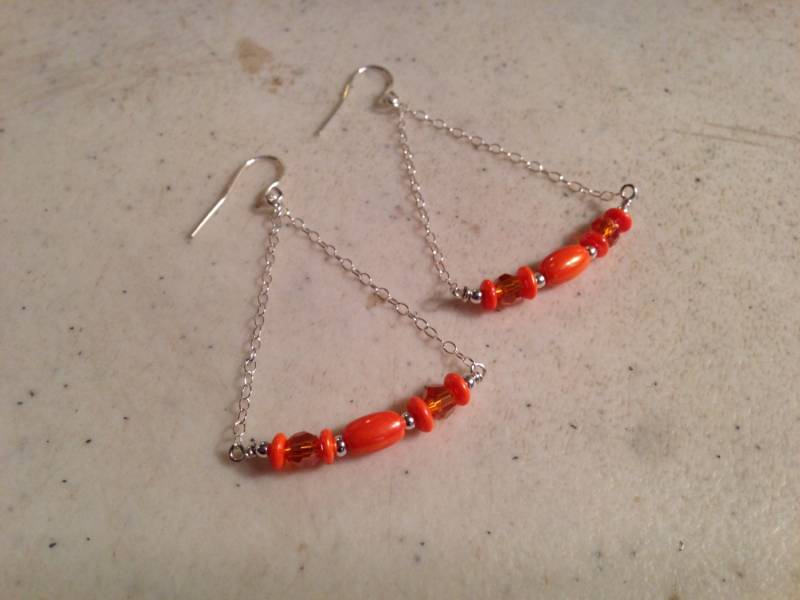 Orange Ohrringe - Sterling Silber Schmuck Perlen Kette Kristall Mode Baumeln von cdjali