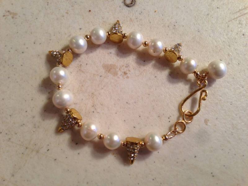 Perle Armband - Hochzeit Schmuck Crystal Spike Gelbgold Braut Glam Geschenk von cdjali