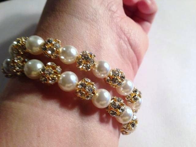 Perlenarmband - Hochzeitsschmuck Kristall Gelb Gold Schmuck Wrap Doppelstrang Braut Glam Geschenk von cdjali