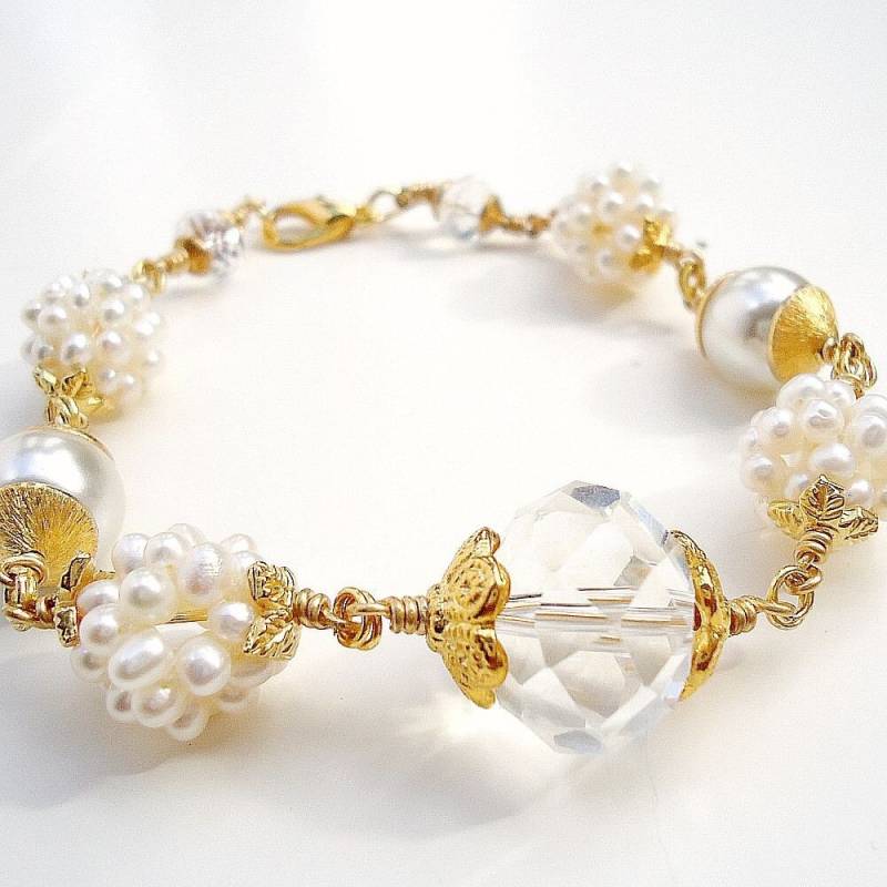 Perlenarmband - Juni Geburtsstein Schmuck Braut Gelbgold Hochzeit Unikat Kristall Glam B-3 von cdjali