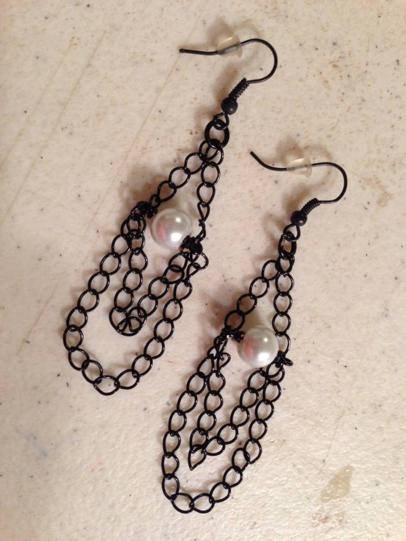 Perlenohrringe - Schwarz-Weiß Schmuck Silberschmuck Mode Baumeln Kette von cdjali