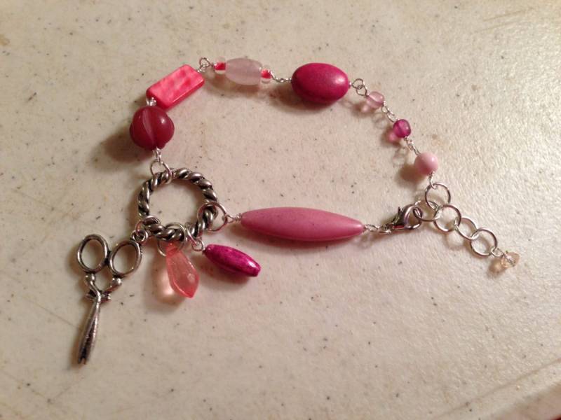 Rosa Armband - Pink Schmuck Schere Charm Silberschmuck Kettenschmuck Asymmetrisch Mod Funky Draht Gewickelt von cdjali