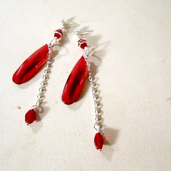 Rote Ohrringe - Kristallschmuck Silberkette Schmuck Valentinstag Unikat Handarbeit Er-68 von cdjali