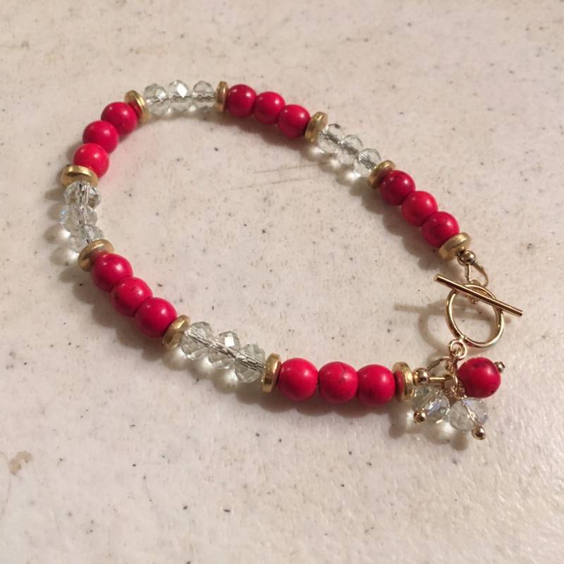 Rotes Armband - Türkis Schmuck Goldschmuck Edelstein Kristall Mode Trendy Perlen von cdjali