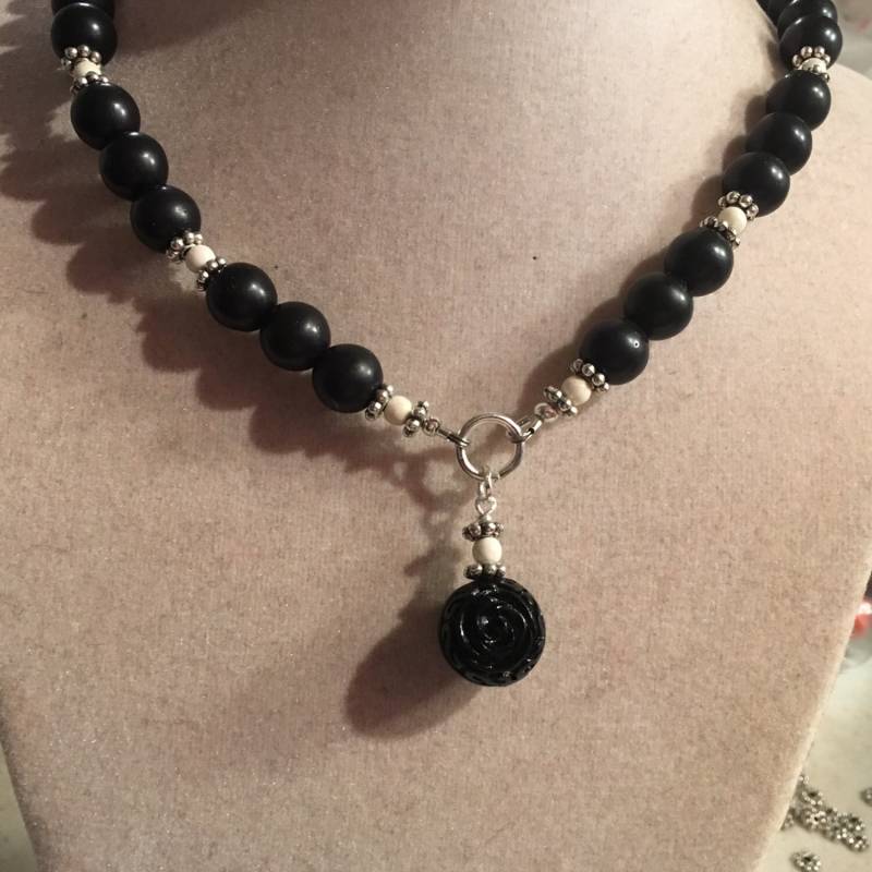 Schwarze Halskette - Silber Schmuck Türkis Edelstein Blumen Anhänger Mode Perlen Handgemacht Luet Geschenk von cdjali