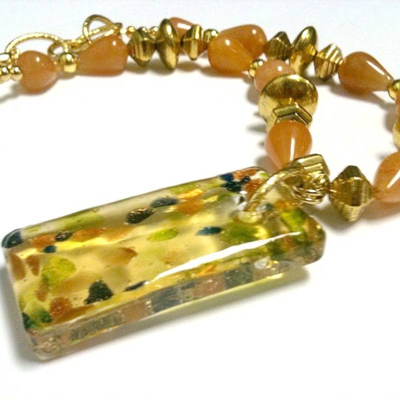 Tan Halskette - Gelbgold Schmuck Kette Glas Anhänger Eklektisch Handgemachte Designs Unikat Handarbeit von cdjali