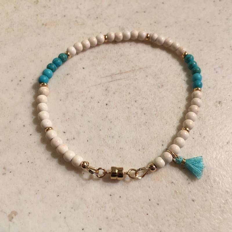 Türkis Armband - Blau Weißer Edelstein Schmuck Gold Quaste Charme Magnetverschluss Geschenk Perlen Us Free Versand von cdjali