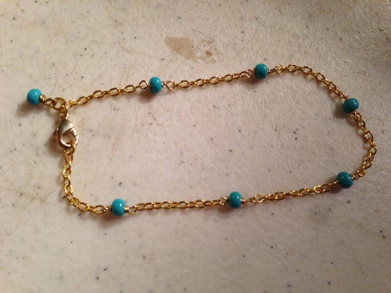 Türkis Armband - Kette Schmuck Gold Blau Perlen Zierlich Mode Geschenk Luet von cdjali