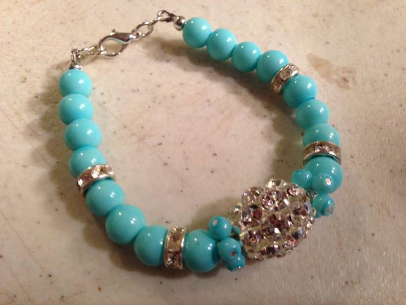 Türkis Armband - Kristall Schmuck Perlen Mode Schick Luxe Silber Handgemacht Geschenk Luet von cdjali