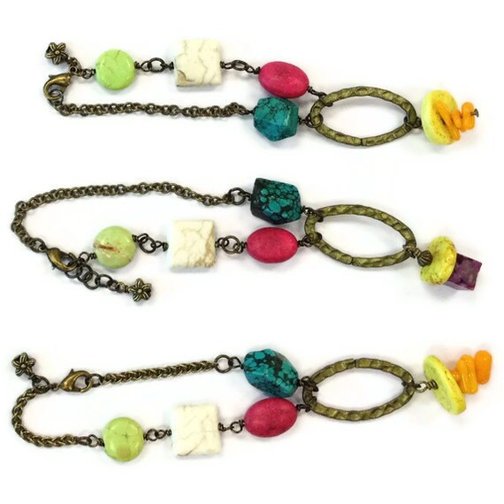 Türkis Armband Messing Edelstein Asymmetrisch Geometrisch Wähle Deinen Lieblings Multicolor Colorblock Unikat Kette B-90 91 92 von cdjali