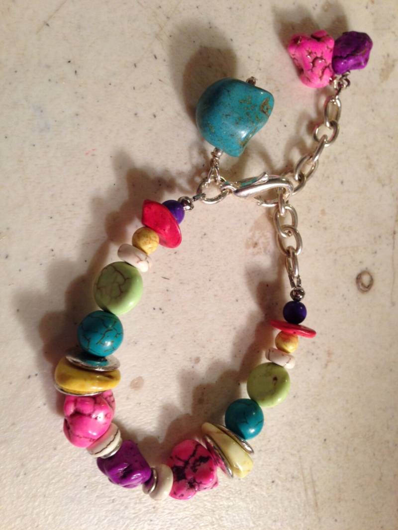 Türkis Armband - Silberschmuck Totenkopf Charm Schmuck Edelstein Perlen Mode Multicolor von cdjali
