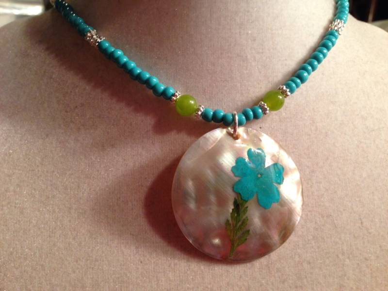 Türkis Halskette - Schmuck Silber Anhänger Mode Perlen Blume Grüne Jade Edelstein von cdjali
