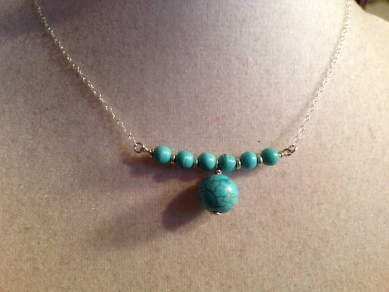 Türkis Kette - Sterling Silber Schmuck Perlen Bar Anhänger Mode von cdjali