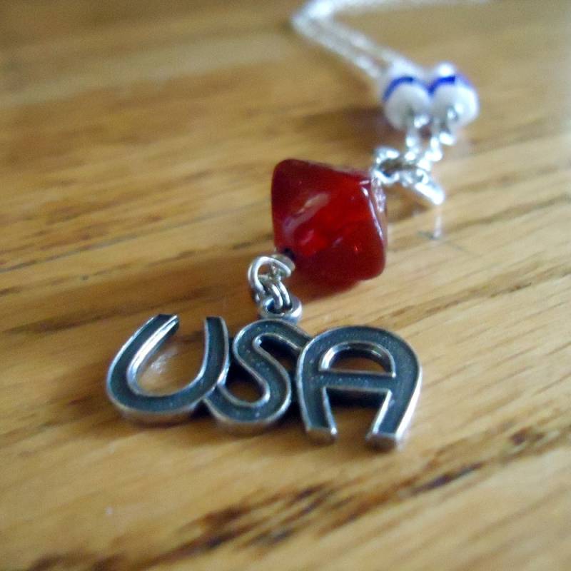Usa Halskette Rot Weiß Blau Schmuck Silber Damen Juli 4Th Patriotic Chain Independence Day von cdjali
