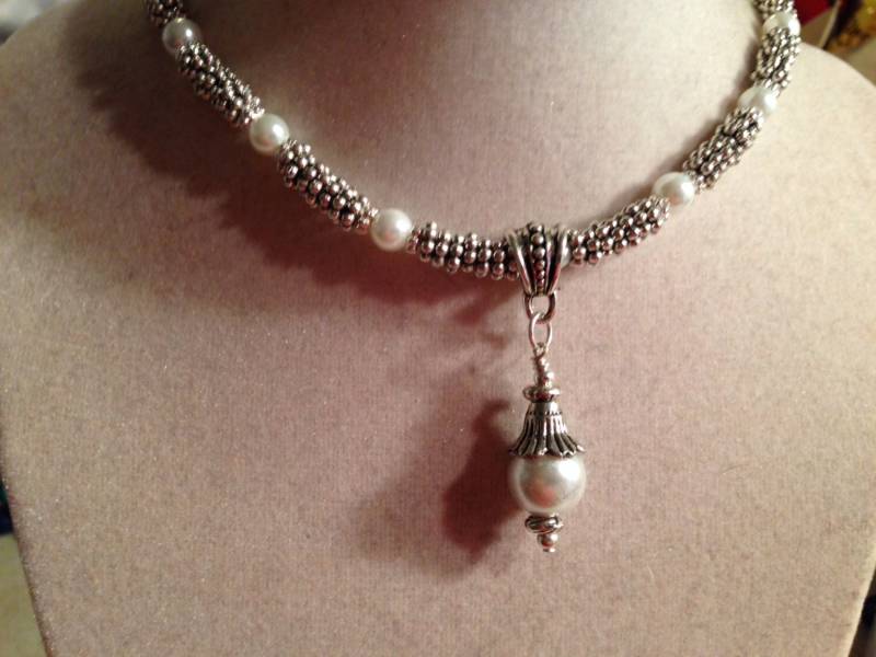 Weiße Perlen Halskette - Schmuck Silber Anhänger Handgemacht Geschenk Luet Hochzeit Brautjungfer von cdjali