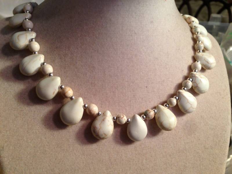 Weißer Türkis Halskette - Sterling Silber Schmuck Chunky Edelstein Mode Perlen Boho Handgemacht Frauen Geschenk von cdjali