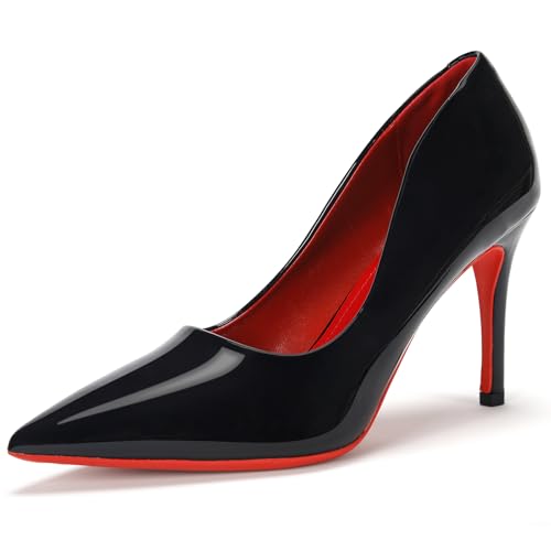 Damen Lackleder Stiletto Pumps Schwarz mit roter Sohle Spitze Spitze High Heel, Schwarz, 38.5 EU Damen Lackleder Stiletto Pumps Schwarz mit roter Sohle Spitze Spitze High Heel, Schwarz, 38.5 EU von cdsnxore