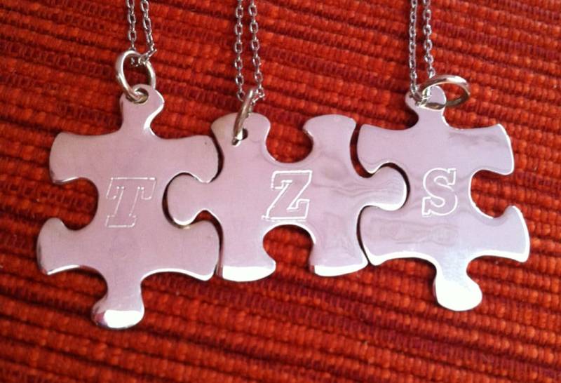 sterling Silber Puzzleteil Halskette, Set Von Zwei Personalisierte Brautjungfer Schmuck, Brautparty Geschenke sterling Silber Puzzleteil Halskette, Set Von Zwei Personalisierte Brautjungfer Schmuck, Brautparty Geschenke von ceciart