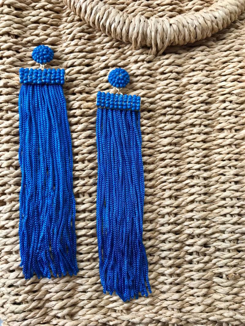 Wasserfall Blau Quaste Ohrringe, Lange Blaue Perlen Seide Ohrringe, Statement Ohrringe Wasserfall Blau Quaste Ohrringe, Lange Blaue Perlen Seide Ohrringe, Statement Ohrringe von ceciart