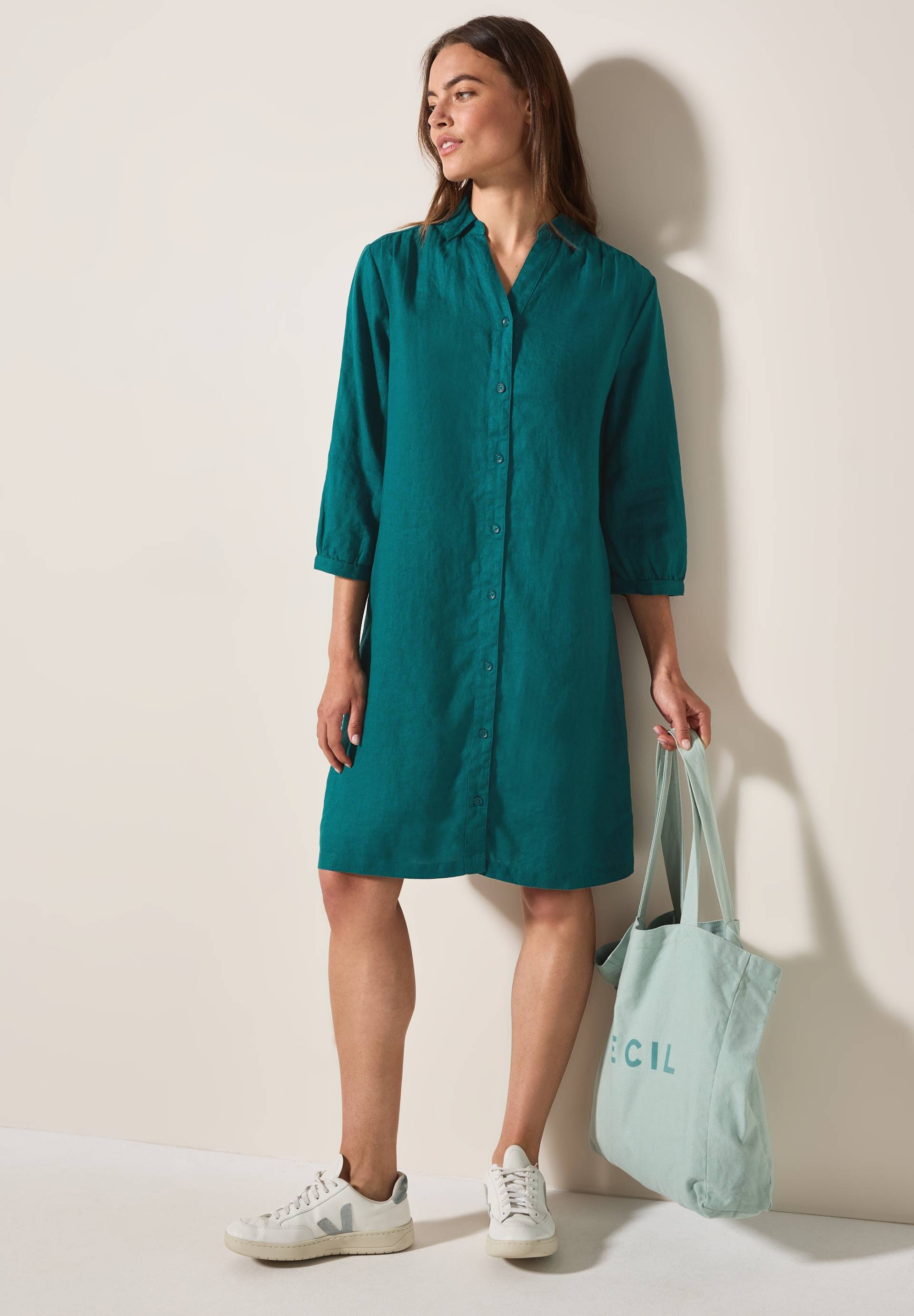 Cecil Blusenkleid Ohne Taschen aus Leinen und mit 3/4-Arm von cecil