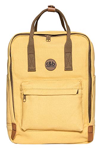cecilia&bens Canvas Rucksack Damen Herren Schulrucksack Notebook bis 14 Zoll und A4 Blöcke, Farbe:gelb von cecilia&bens