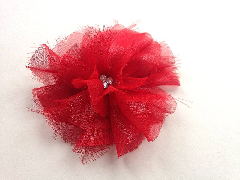 Organza Blume Brosche Oder Haare Stück, Satin Blume, Handgemachte Zubehör Rot Upcycled Stoff, Kostenloser Versand von ceciliaelfving