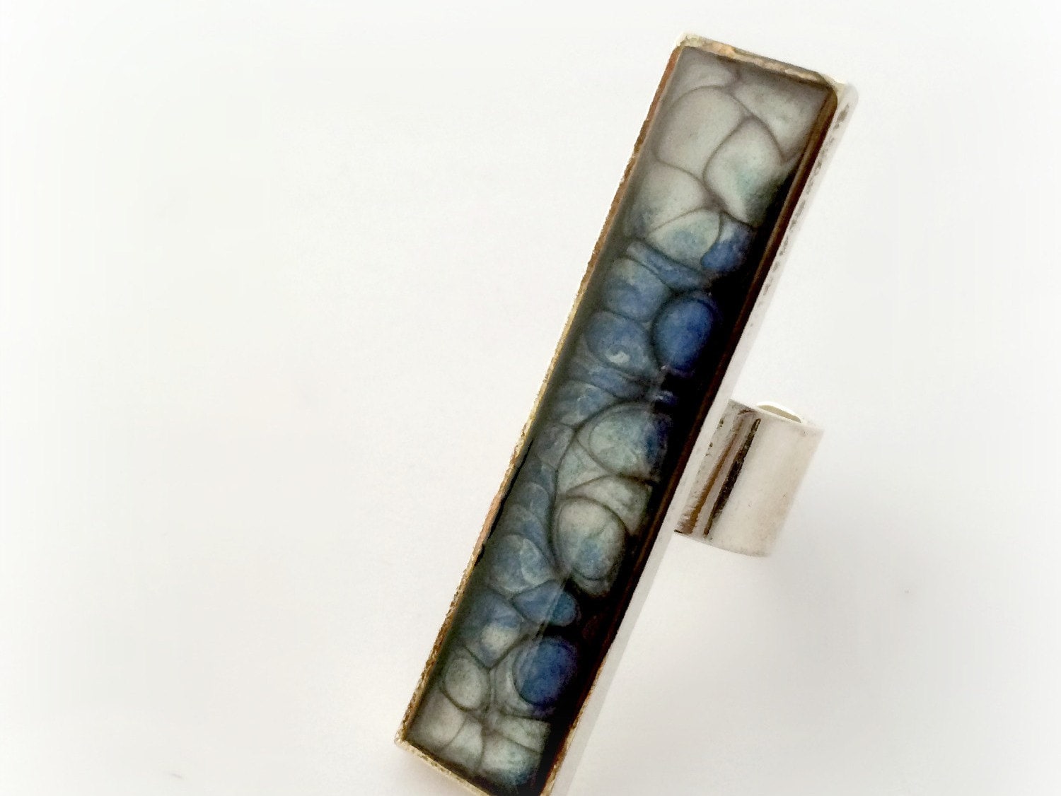 Silber-Blauen Aussage Ring, Lange Harz Dunklen Ozean Blau Schmuck Silber-Blauen Aussage Ring, Lange Harz Dunklen Ozean Blau Schmuck von celdeconail