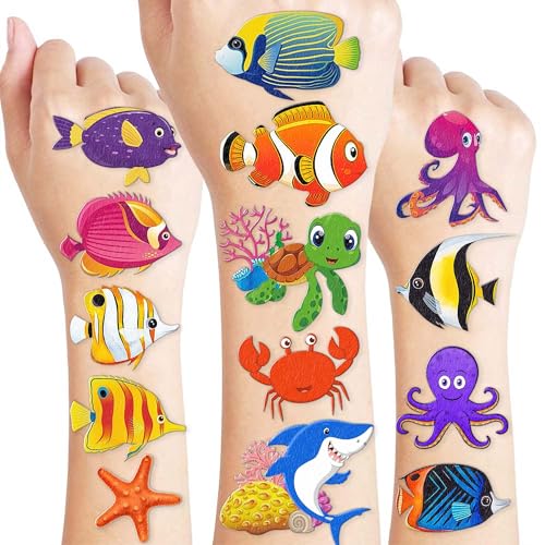celenakless 8 Blätter (118 Stück) Ozean Temporäre Tattoos unter dem Meer Kreatur Tier Geburtstag Party Dekoration Zubehör Dekoration Tattoo Aufkleber für Frauen von celenakless
