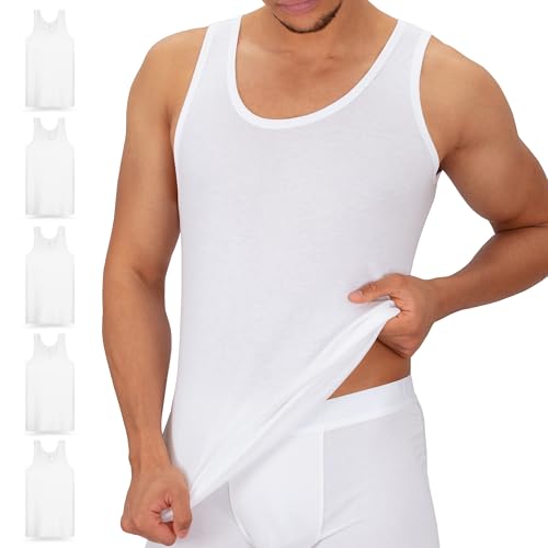Celodoro Unterhemd Herren 5er Pack (weiß, Größe 6XL) - Feinripp Tank-Top aus 100% Baumwolle - Achselshirts, Trägershirts & Unterhemden für Männer von Celodoro
