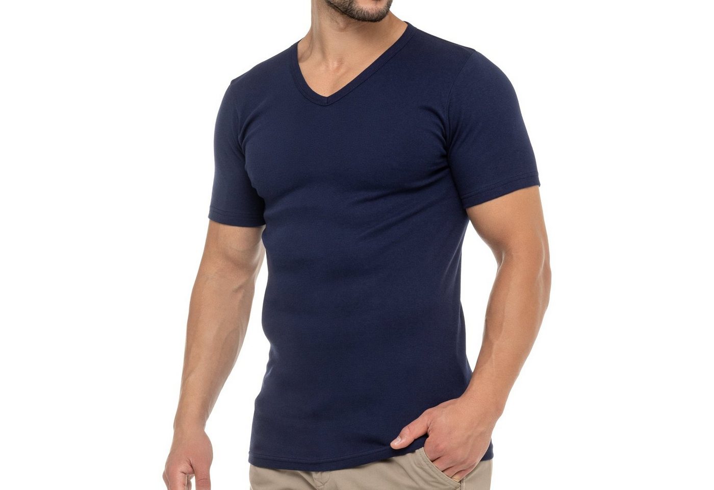 celodoro Kurzarmshirt Herren Business T-Shirt V-Neck Feinripp Baumwolle (1er/3er) von celodoro