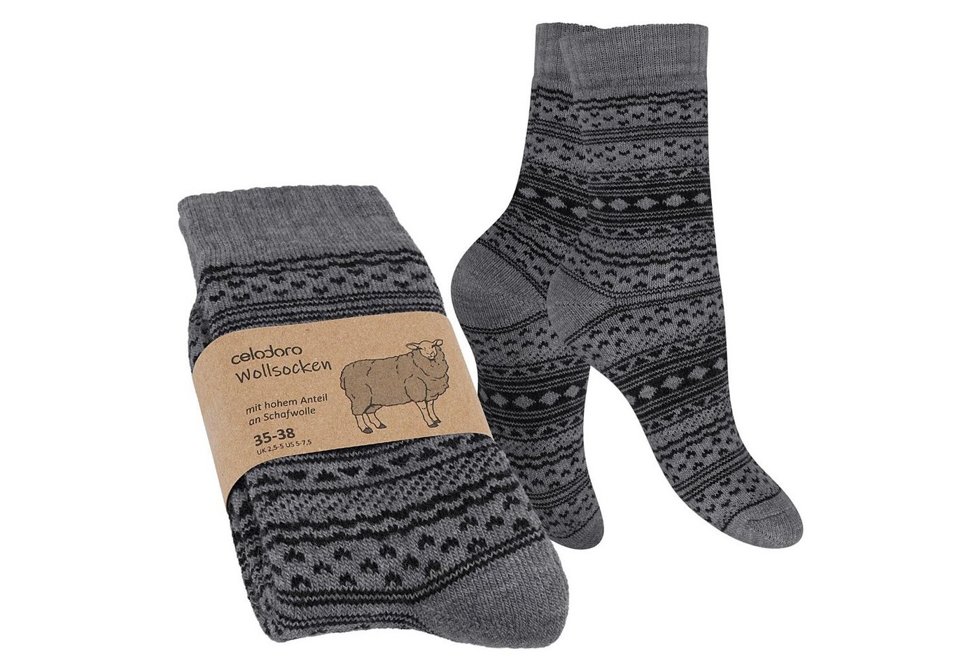 celodoro Thermosocken Damen & Herren Frottee-Wollsocken mit Muster von celodoro