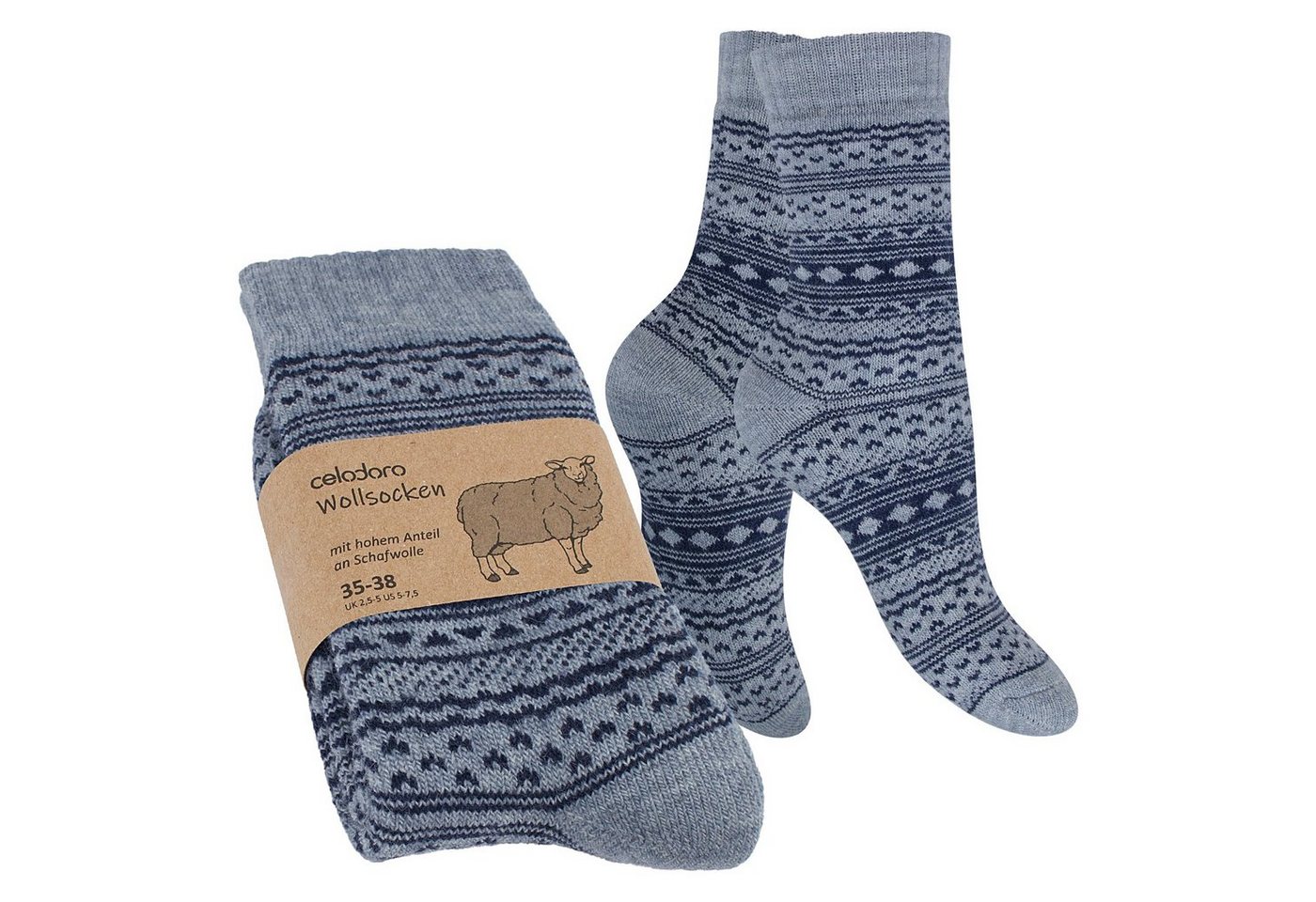 celodoro Thermosocken Damen & Herren Frottee-Wollsocken mit Muster von celodoro