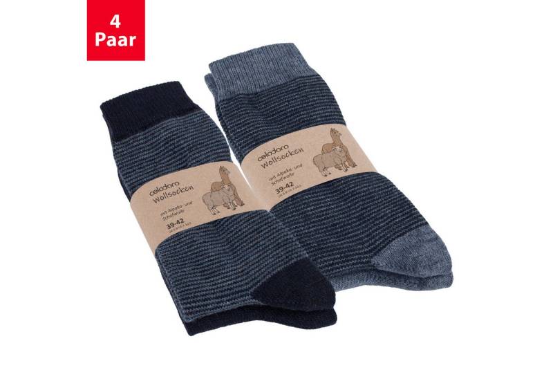 celodoro Thermosocken Damen & Herren Wollsocken mit Alpaka Uni & Ringel von celodoro