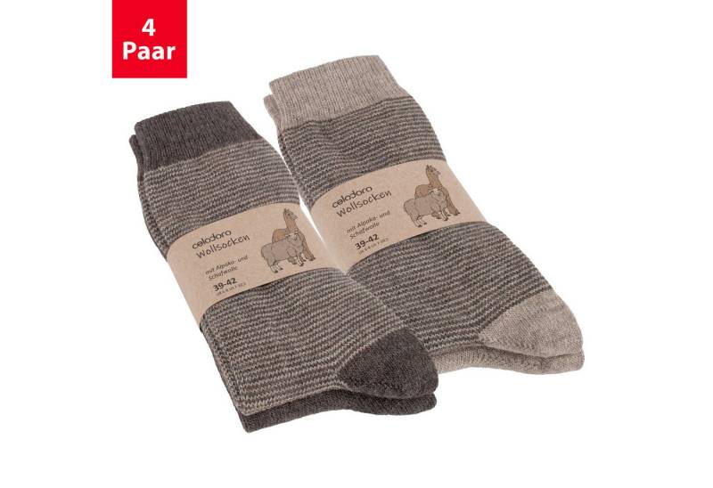 celodoro Thermosocken Damen & Herren Wollsocken mit Alpaka Uni & Ringel von celodoro