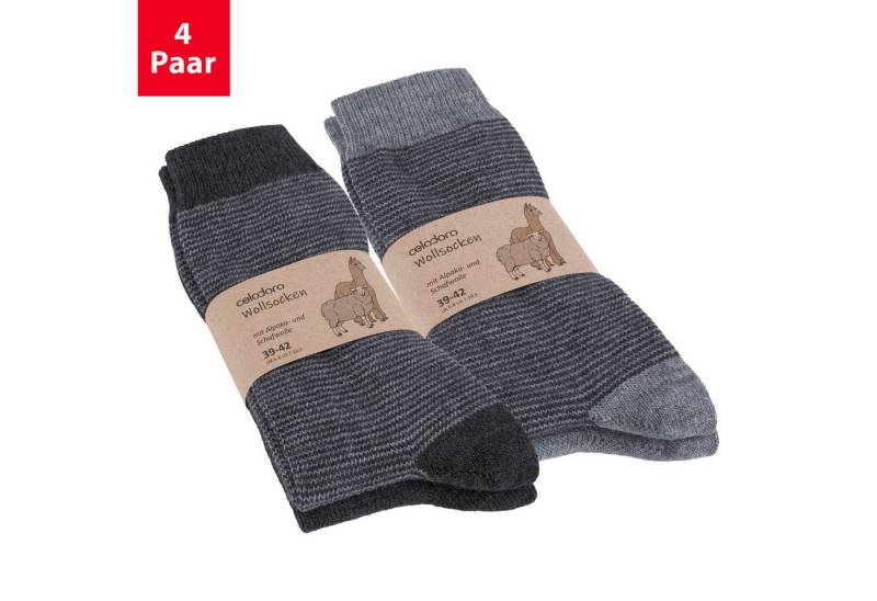 celodoro Thermosocken Damen & Herren Wollsocken mit Alpaka Uni & Ringel von celodoro