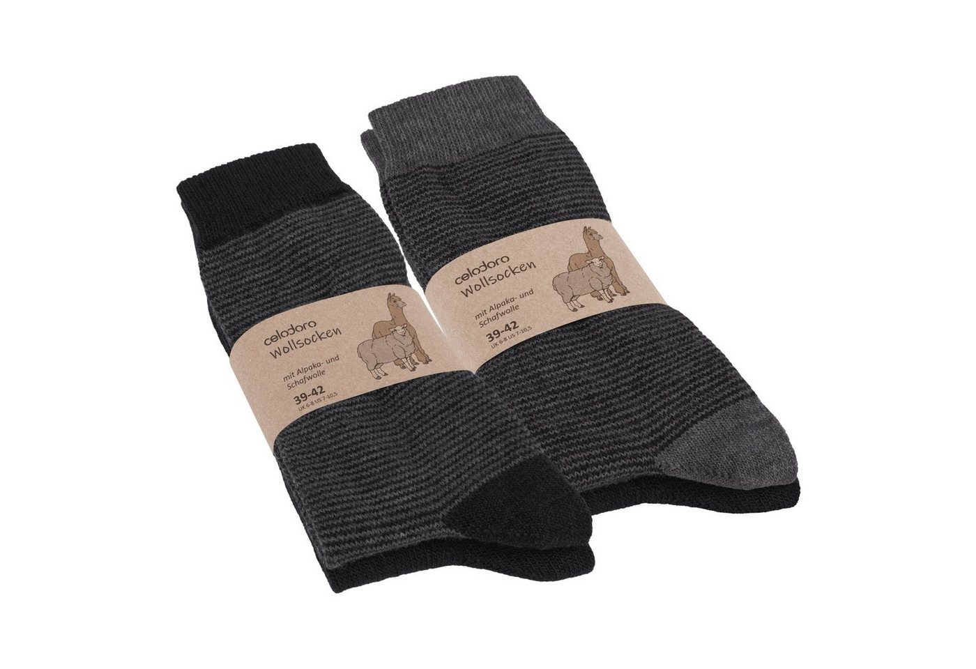 celodoro Thermosocken Damen & Herren Wollsocken mit Alpaka Uni & Ringel von celodoro