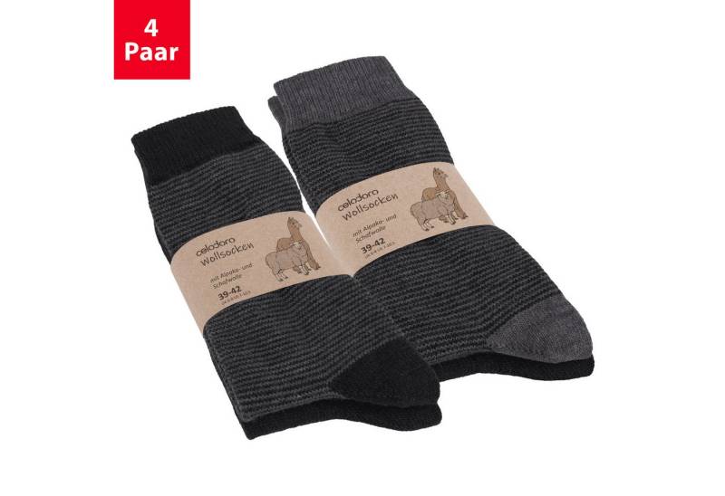 celodoro Thermosocken Damen & Herren Wollsocken mit Alpaka Uni & Ringel von celodoro